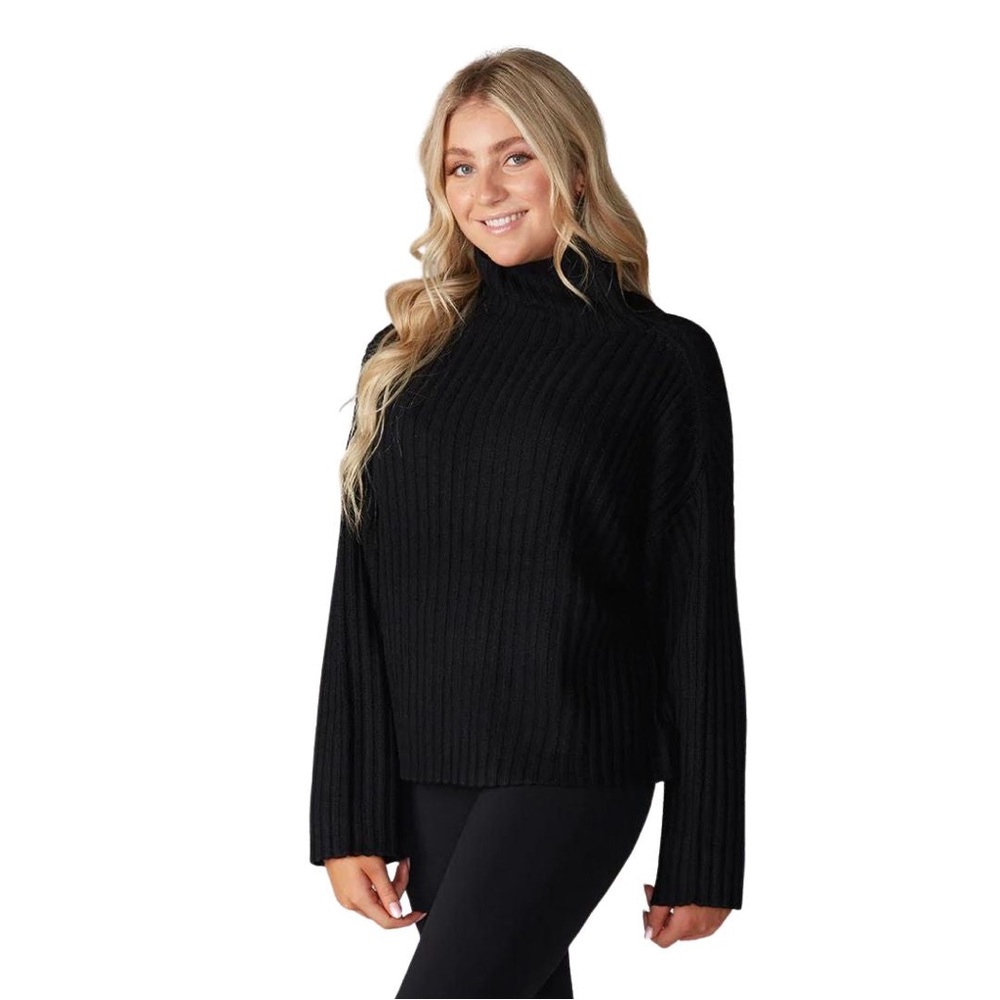 TAVI Oversized Ribbed Mock Neck chunky Sweater Black Women’s Size L